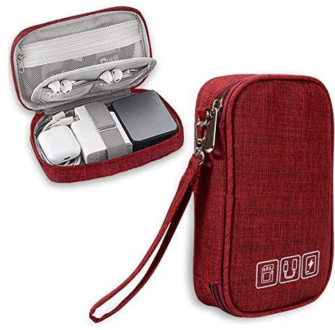 NEUSID Small Travel Cable Organiser Bag, Cable Pouch, Electronics Accessories Organizer Carry Bag, 3 Layers Pouch Storage All-in-One Gadget Storage Bag for Cable, Cord, Charger, Phone, Earphone