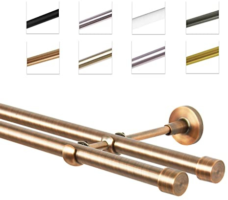 MDEKOR Gardinenstange 600 cm doppelläufig | Vorhangstange für die Wandmontage Kupfer aus Metall | Gardinenstangenset Ø 19mm