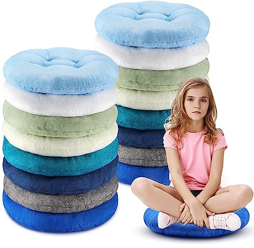 Fumete 16 Pcs 16 Inch Round Floor Cushions for Kids and Toddlers, Flexible Seating Classroom Furniture Floor Pillow for Home, Daycare, Preschool, Yoga and Meditation (Plain)