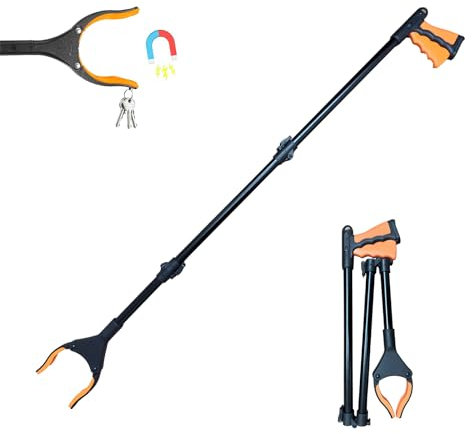 Gyios 110cm Greifzange für Senioren Müllzange Aluminium,Greifzange Lang,Faltbare Greifer mit Magnetspitzen,Greifhilfe,Greifarm Menschen mit Behinderung,Abfallsammlung (orange)