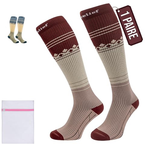 360 RELIEF Calze Elastiche a Compressione graduate 15-20 mmhg - 1 Coppia Calze a Compressione Premium di Classe 1 per Donne e Uomo - Supporto per Corsa, Viaggio, Palestra, Sportivo - S/M Marrone