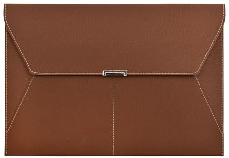 VANRA Porte-documents en cuir imperméable avec 3 poches, enveloppes de classement pour papier format A4 avec fermeture magnétique à bouton-pression (marron)