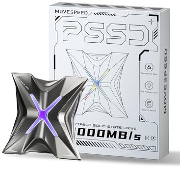 MOVE SPEED RX20 Externe SSD - 2TB Externe Festplatte Bis zu 2.000MB/s, Typ-C Verwenden USB 3.2 Gen 2x2 Technologie, Portable Solid State Drive für PS5, iPhone 17/16/15 Serie, Typ-C Handy, PC, Laptops
