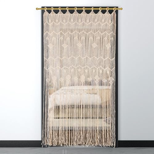 JDBDU 2 cortinas de macramé para colgar en la pared, 85 x 200 cm, tapicería bohemia hecha a mano, tapiz tejido de macramé para puerta, cortina de hilo de algodón para divisores de habitaciones,