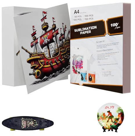 SCULPFUN Sublimationspapier A4, 210 x 297 mm, 50 Blatt,100 g/m², für Baumwolle, T-shirt, Tassen, Glass, Sublimationsfolie Kompatibel mit Alle Sublimationsdrucker