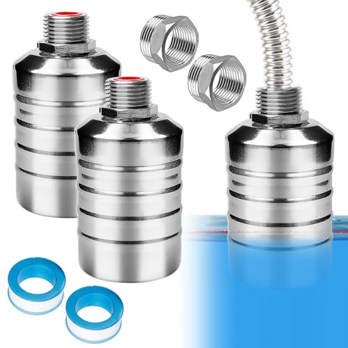 WIYETY 2 Stück Edelstahl Schwimmerventil: Schwimmerventil für Wassertank Pool mit Dichtungsband, Automatisches Wasserstandskontrollventil, Typ A Schwimmerschalter