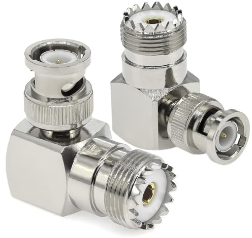 Ahoaepy 2 stycken rätvinkliga PL259-BNC-adapter, 90°-vinkelkontakt SO239 UHF-uttag till BNC-kontakt, förlust-antennadapter för WLAN-radio, antenner, radioapparater och ljudenheter
