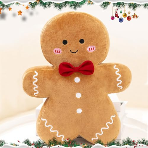 KUWUNG Cuscino Decorativo Forma di Pan di Zenzero, Peluche Natalizio Morbido, 17 cm, per Soggiorno, Letto, Auto