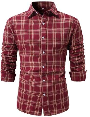 Zanisouta Camicia da uomo a quadri, slim fit, in flanella, a maniche lunghe, da lavoro, calda, a quadri regolari, con bottoni, casual, business, Oktoberfest, a maniche lunghe