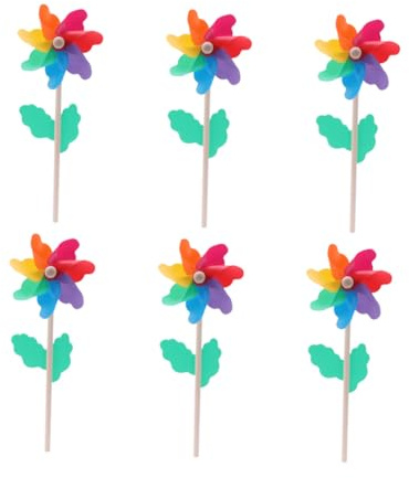 TEHAUX 6 pezzi Girandola Colorata in Legno Mulino Vento Decorativo per Esterno Ornamento Festa e Gioco Design Cartone Animato Resistente e Facile da Usare