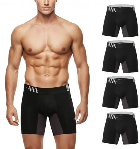 ZAKASA Calzoncillos Hombre Boxer Bambu: Bóxer Pierna Largos Hombres Ropa Interior Anti Rozaduras Transpirable Cómoda Sin Etiqueta Pack de 4