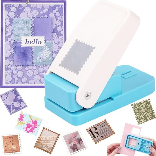 Puño de sello, Puño de sello rectangular grande de 1.5X1.25 pulgadas, Puños de papel con palanca para manualidades, Puño perforador de papel con forma de sello, Puño perforador de agujeros rectangular