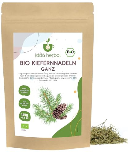IDDA Herbal Té de Agujas de Pino Orgánicas 125g, Agujas de Pino Secas Enteras para Infusión, Té Suelto