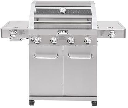 Monument Grills Larger 4+2 Burner Propane Gas Grills Stainless Steel Cabinet Style with Clearview® Lid, Knob Controls, Built-In Thermometer, Infrared Side Sear Burners & Side Burners, Outdoor Use