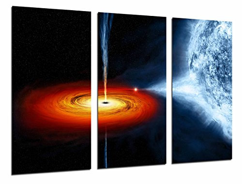 Wandbild - Astronomie Schwarzes Loch, Weltraum, Planet, Stern, 97 x 62 cm, Holzdruck - XXL Format - Kunstdruck, ref.26810