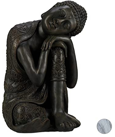 relaxdays, gris foncé Statue figurine de Bouddha décoration jardin sculpture céramique Zen 60 cm, 60 x 35 x 35cm