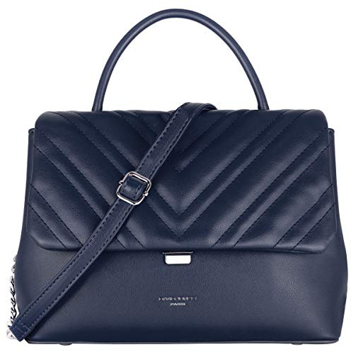 David Jones - Sac Bandoulière Rabat Matelassé Chevron Femme - Sac à Main Cuir PU Porté Epaule - Besace Pochette Forme Cartable Poignée Chaînes Taille Moyenne - Sac Elegant Mode Tendance Chic - Bleu