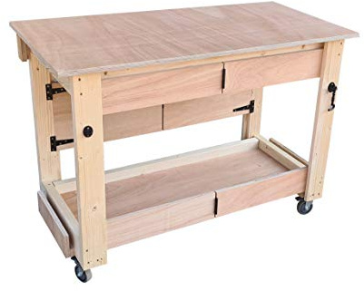 Habilis Folding Mobile Workbench - Eucalyptus Hardwood Top Space Saving Table