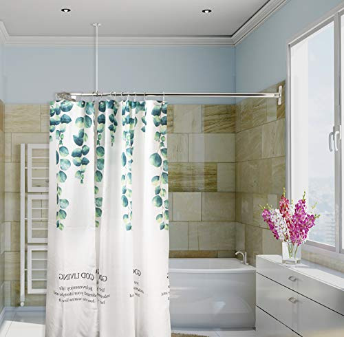 Artiwell L Shaped Shower Curtain Rod, Bathroom Bathtub Corner Shower Curtain Rod with Ceiling Support (CHROME PLATED)