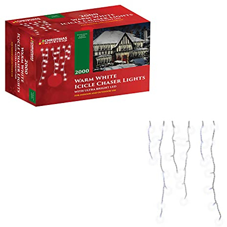 The Christmas Workshop Warm White Icicle LED Christmas Lights/Mains Powered with 8 Functions/Indoor or Outdoor Fairy Lights for Home, Weddings and Gardens (2000)