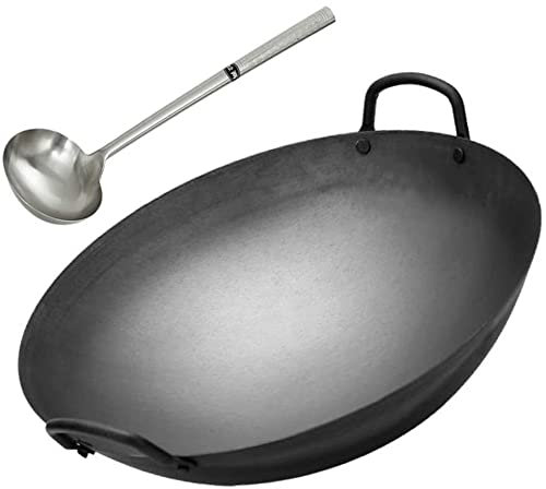 MNSSRN Chef's Special Eisenpfanne, Küche Antihaftbeschichteter Gusseisen-Wok Große Größe Geeignet für Gasherd Unbeschichteter Binauraler Wok,60cm
