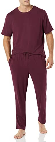 Amazon Essentials Pigiama da Uomo con Maglietta e Pantaloni Lunghi in Modal di Cotone, Bordeaux Scuro, XXL