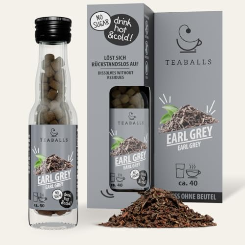 TEABALLS – EARL GREY – klassischer englischer Schwarztee ohne Beutel mit natürlichem Bergamotte-Aroma – Instant Tee, 40 Tassen, vegan, zuckerfrei & kalorienfrei für heiß & kalt