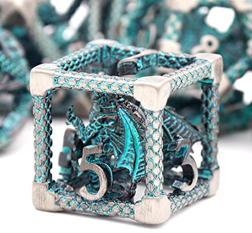 DND Würfel, Metall Spielwürfel Dungeons and Dragons Würfel Set HNCCESG Hohle 3D Drachen D&D Würfel Polyedrische Würfelset für Pathfinder MTG RPG DND Dice Set W20 W12 W10 W8 W6 W4 (3D-Blau)