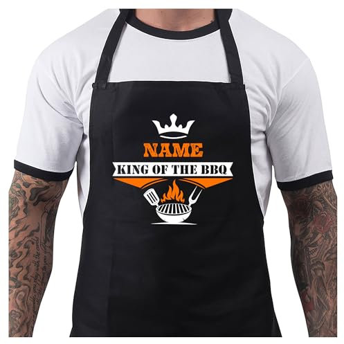Personalised BBQ Aprons for Men, Funny Cooking BBQ Apron - Cotton, Adjustable with 2 Pockets, Birthday, Christmas, Cooking Gifts for Dad, Husband, Him Chef - King of - Black