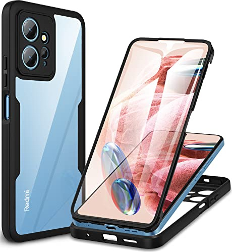 CENHUFO für Xiaomi Redmi Note 12 4G Hülle, 360 Grad Schutzhülle Stoßfest Panzerhülle mit Eingebautem Displayschutz Robust Bumper Outdoor Cover Case Handyhülle für Xiaomi Redmi Note 12 4G - Schwarz