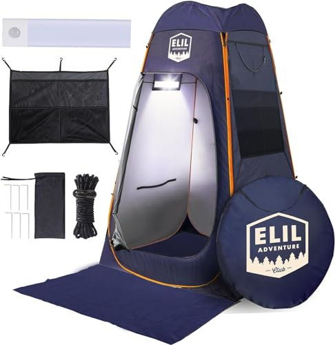 Elil Tente de Douche de Camping avec capteur de lumière LED, Grande Tente de Douche de Camping de 1,80 m, Tente d'intimité Facile à Ouvrir, Tente à Langer pour la Plage, Tente de Douche Pop-up, Cabin