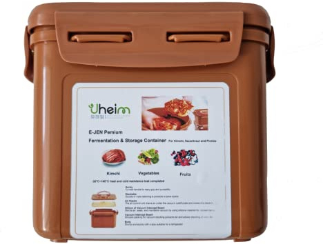 UHEIM E-Jen Premium Kimchi, Sauerkraut Container Probiotic Fermentation with Inner Vacuum Lid (1.7, Rectangular, 1, Brown)