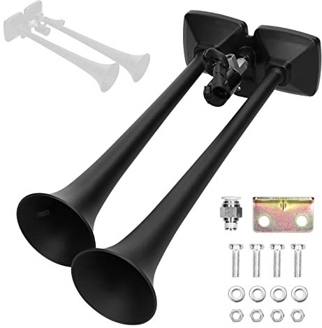 Shkalacar 150 dB Doppeltrompeten Lufthorn, Super Laut Elektrisches Horn Chrom Zink Hupe, 12–24 V Air Horn Kit mit Magnetventil für Auto, LKW, Wohnmobil, Marine, Boot