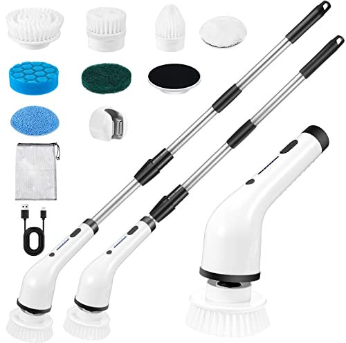 8 EN 1 Cepillo de Limpieza Electrico, Cepillo Electrico Limpieza Hogar, 2 Velocidades Cepillo de Limpieza Eléctrico Inalámbrico Fregadora Giratoria Eléctrica Power Scrubber para Cocina, Baño, Azulejos