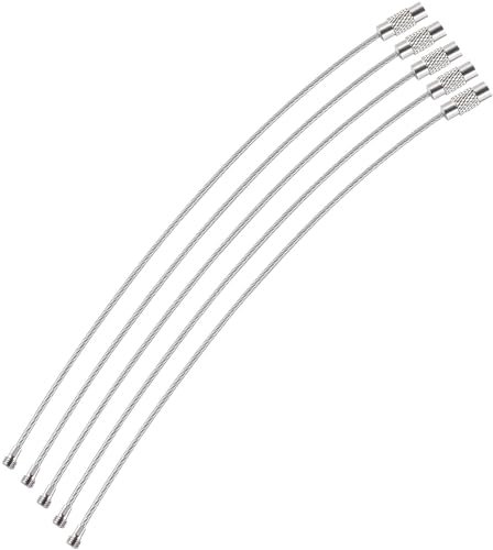 webbomb 5 anelli portachiavi in fune metallica, 1,5 x 150 mm, in acciaio inox, con rivestimento in PVC e chiusura a vite, multifunzione, portachiavi, organizer per chiavi (argento)