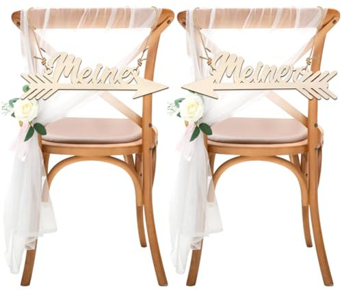 LOHAME 2 Stück Stuhlschilder Hochzeit Meine und Meiner Holz Schilder für Sessel Braut Bräutigam Stuhlaufhänger Hochzeit Stuhl Zeichen für Brautpaar Wand Foto Requisiten Hochzeitsdeko Jahrestag Deko