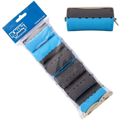 PONIK'S PROFESSIONAL - Bigodini per Set Permanente, 6 Pezzi, 40 mm, Piccolo Bigodino Ondulato Freddo Con Linguette in Gomma Rotonda - Blu Nero