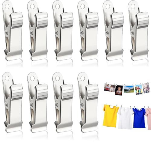 10 morsetti in metallo, morsetti a molla, larghezza in metallo, mini morsetti a coccodrillo, mollette in acciaio inox, clip antiscivolo per tende, vestiti, asciugamani