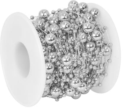 Guirlande de Perles 10m, Ruban de Perles Artificielles, Chaîne en Perles Plastiques avec Fil à Pêche, Décoration de Mariage, Accessoires de Cheveux pour la Fête de Noël, 3+8mm, Argenté