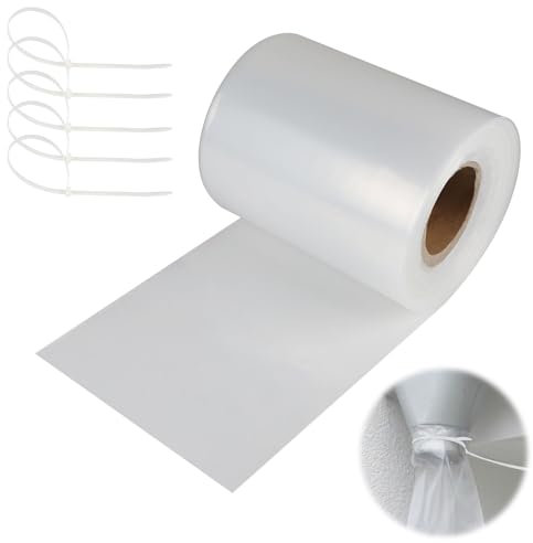 LALAGO 75M Tuyau de Gouttière Rouleau Transparent pour Tuyaux d'écoulement Ø125mm en Film PE, Tube de Pluie Gouttière de Rechange Provisorium, Provisoire de Tuyau de Descente avec 5 Serre-Câbles