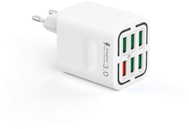 Tupneuf USB Ladegerät, 6 Ports Mehrfach Stecker mit QC 3.0 (3A/12V) und USB-A(3A/5V), 50W Netzteil Schnellladegerät Adapter für iPhone 16 15 14 Pro Max 13 12 11 SE 2020 XS XR 8 7, Samsung, Handys