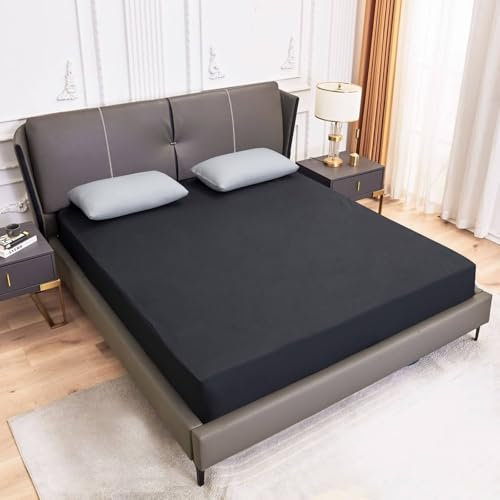 AMDXD Betttuch 90x200cm Dekorativ, Spannbettlaken Einfarbig Dunkelgrau Faltenresistent und Ausbleichen, Polyester Baumwolle Laken für Bett Unterbett als Schutz für Boxspringbett & Topper