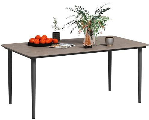 Outsunny Garden Table, Outdoor Dining Table for 6 People, 160 x 90 x 74 cm, with Rust Resistant Metal Frame, WPC Top, for Balcony, Terrace, Dark Grey