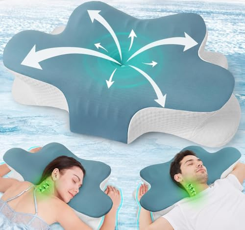 Neck Pillow for Sleeping – Cervical Memory Foam Pillow for Neck & Shoulder Pain Relief, Orthopedic Ergonomic Pillow with Armrest Design, Bed Pillow with Cooling Cover for Side Back & Stomach Sleepers