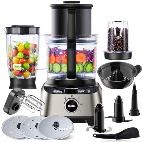 YASHE 1300W Food Processor, 11-in-1 Multifunctional Kitchen Machine with 2.5L Bowl & 1.5L Blender, Mixer, Grinder, Juicer, Dough Kneader, Chopper, Slicer & Shredder for Family Use