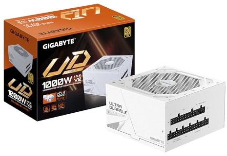 Gigabyte UD1000GM PG5 ICE 80 Plus Gold Fully Modular 1000w PCIe 5.0 White Power Supply Unit, ATX 3.1, 12VHPWR GPU Connector, Flat Cables, 10 Year Warranty