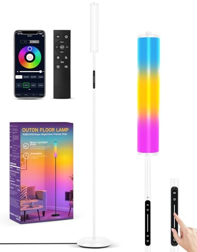 OUTON Lampada da Terra LED con Telecomando e Controllo App, 1500 LM, 16 Milioni di Colori, 32 Modalità Scena, Sync Musicale, Piantana d’Angolo Moderna per Soggiorno, Camera da Letto, Gaming, Bianco