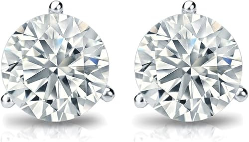 The Diamond Deal IGI Certified .50ct (1/2Cttw) Carat Round Brilliant Lab-Grown Diamond 3-Prong Stud Earrings in 14k White Gold With Push Back Closure