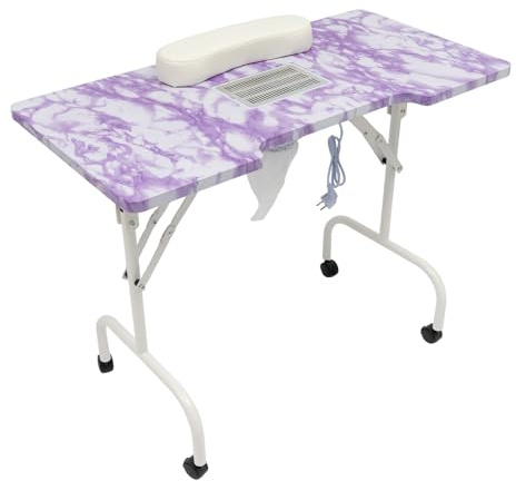 PromiseFly Tragbarer Nageltisch Faltbarer Maniküretisch mit Staubentferner, Mobilesmanikürtisch Maniküre Tisch für Zuhause, Studio, Friseurladen, Büro, Nagelstudio 95x48x72,5cm (Weiß, Lila)