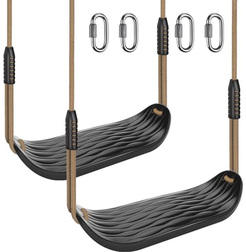 2Pcs Heavy Duty Swing Seat with Adjustable Rope Tree Swing Seats for Kids Black Plastic Swingset Seat Replacement for Outside Swing Set, Backyard, Playground, Indoor Playhouse - 220LB Capacity